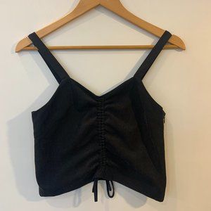 Oak & Fort Cropped Ruched Front Tank Blouse Black Size Small